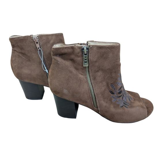 Andrew Geller Spinda Peep Toe Ankle Booties Embroidered Brown Faux Suede 11 M - Picture 2 of 11